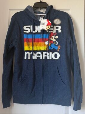 Super Mario Men's Navy Zip-Up Hoodie